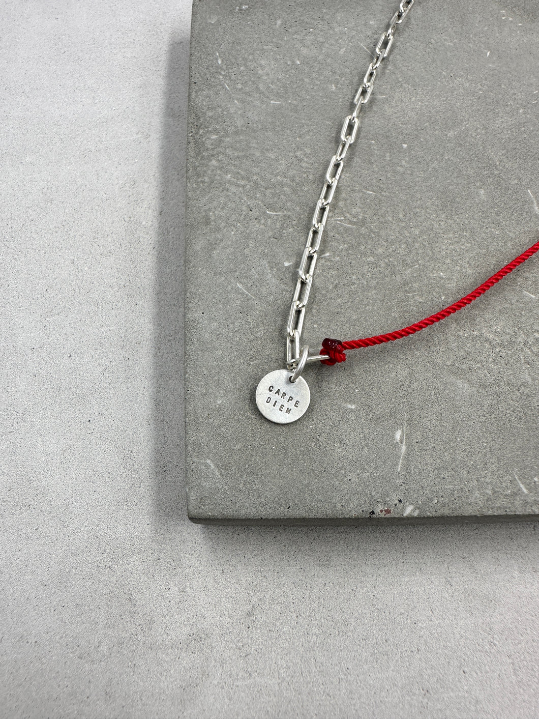 Half Silver String Disc Charm Necklace