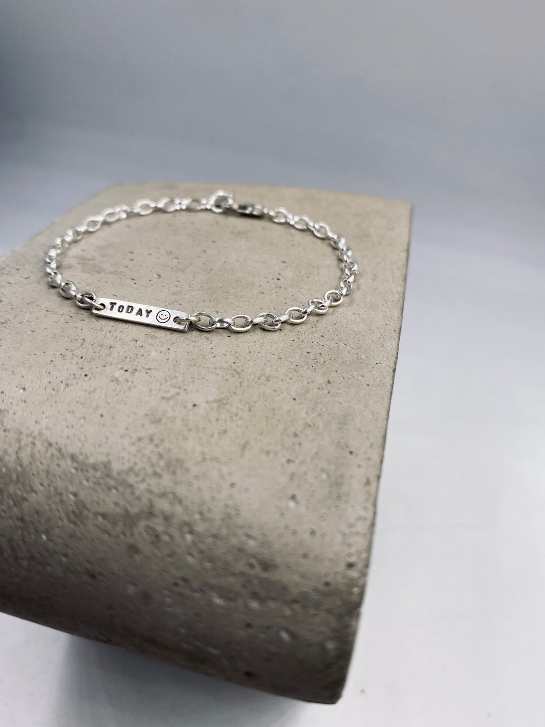 Today Bar Charm Engraved Silver Bracelet