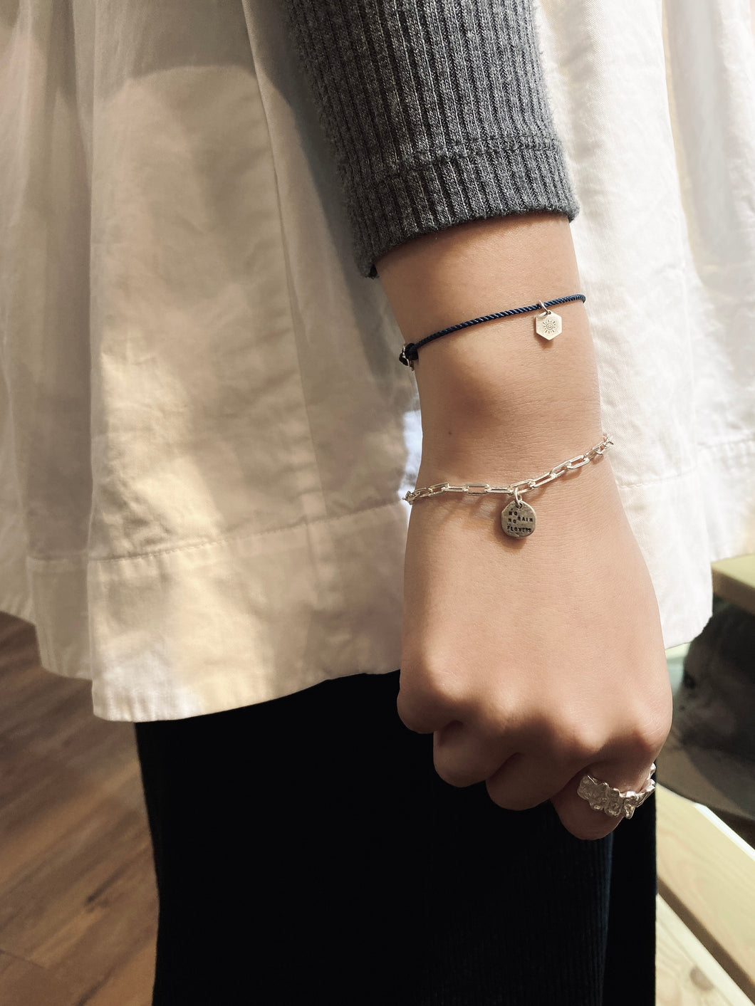 No Rain No Flowers Silver Thin Bracelet